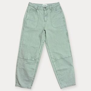 DU/ER Wm’s Organic Cotton Canvas Stretch Utility Barrel Leg Crop Pant Pine Sz 27